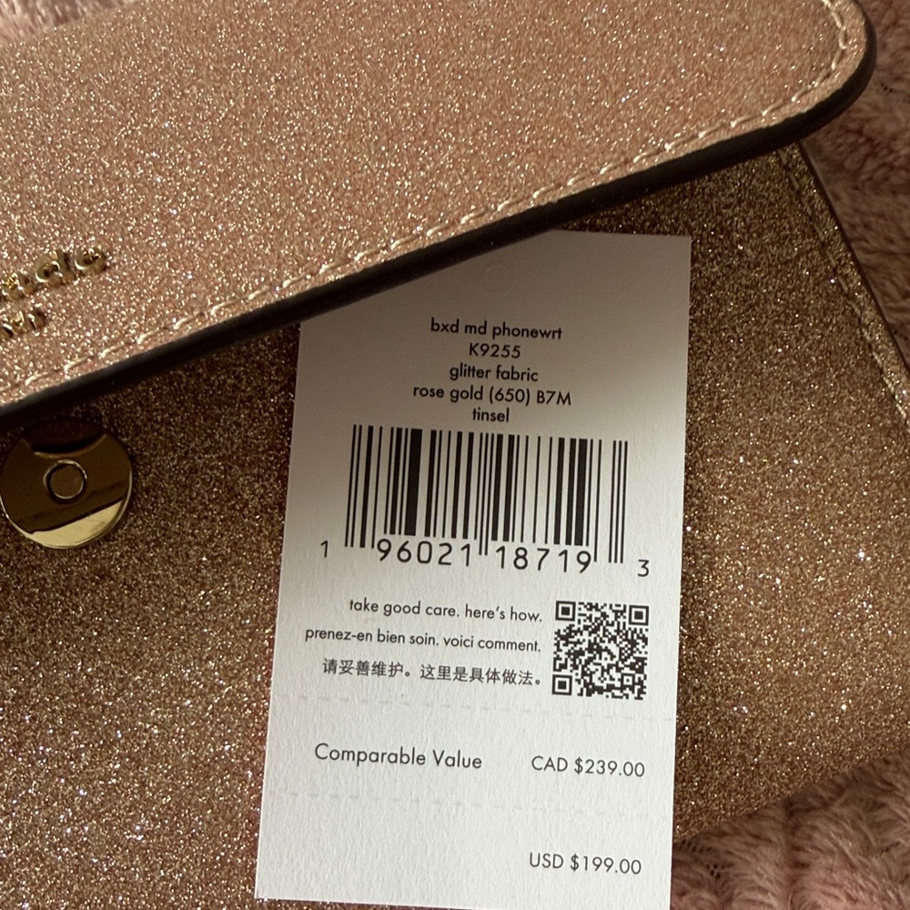 NWOT Kate Spade Sparkling Rose Gold Tinsel Phone Wallet Wristlet - Picture 6 of 6